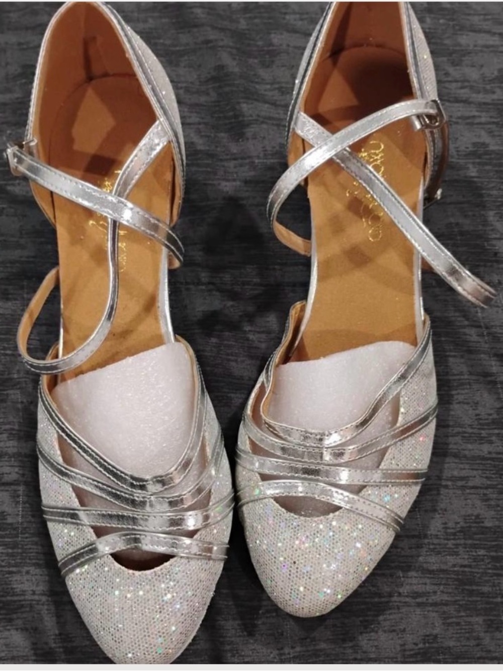 Women's Silver Glitter Strappy ballroom dance shoes